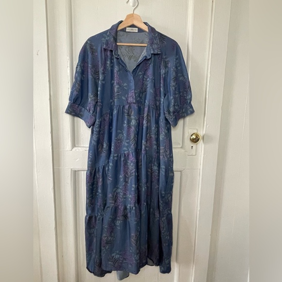 Natural Life Dress Womens XL Blue Floral Boho Relaxed Tiered Peasant Cottage - Picture 3 of 10